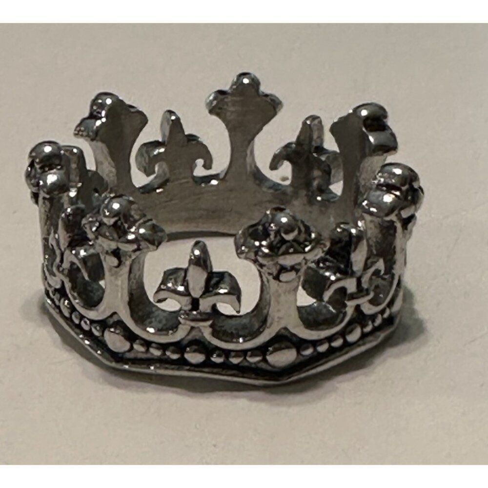 Royal Crown Stainless Steel Fleur de Lis Ring Size 10 Gothic Silver Cosplay